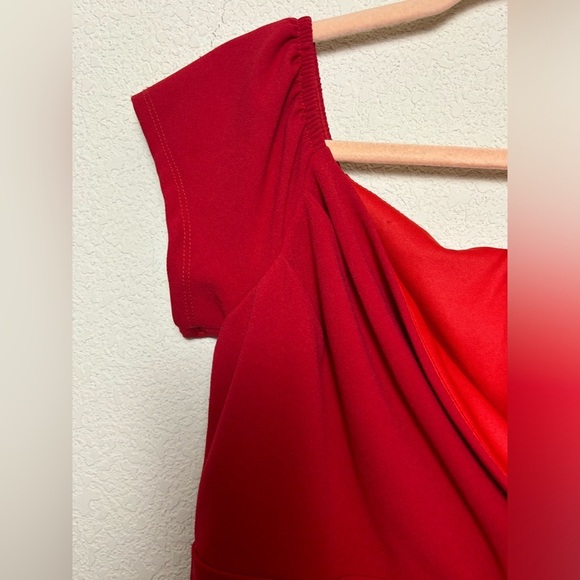 NWT Bebe Lipstick Red Bodycon Cap Sleeve Wrap Front Stretch Sheath Dress 12 - Picture 3 of 8